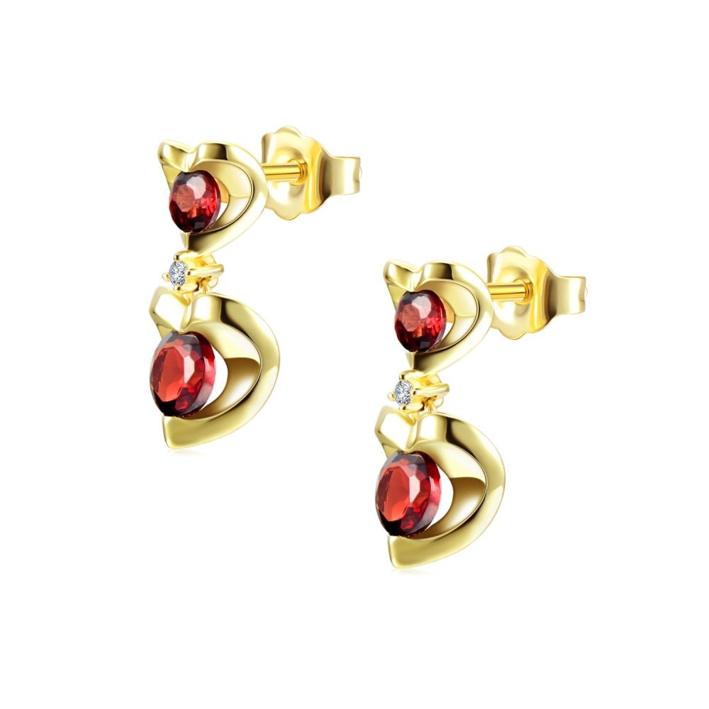 SPARKLD 9ct Yellow Gold Diamond and Garnet Heart Drop Earrings
