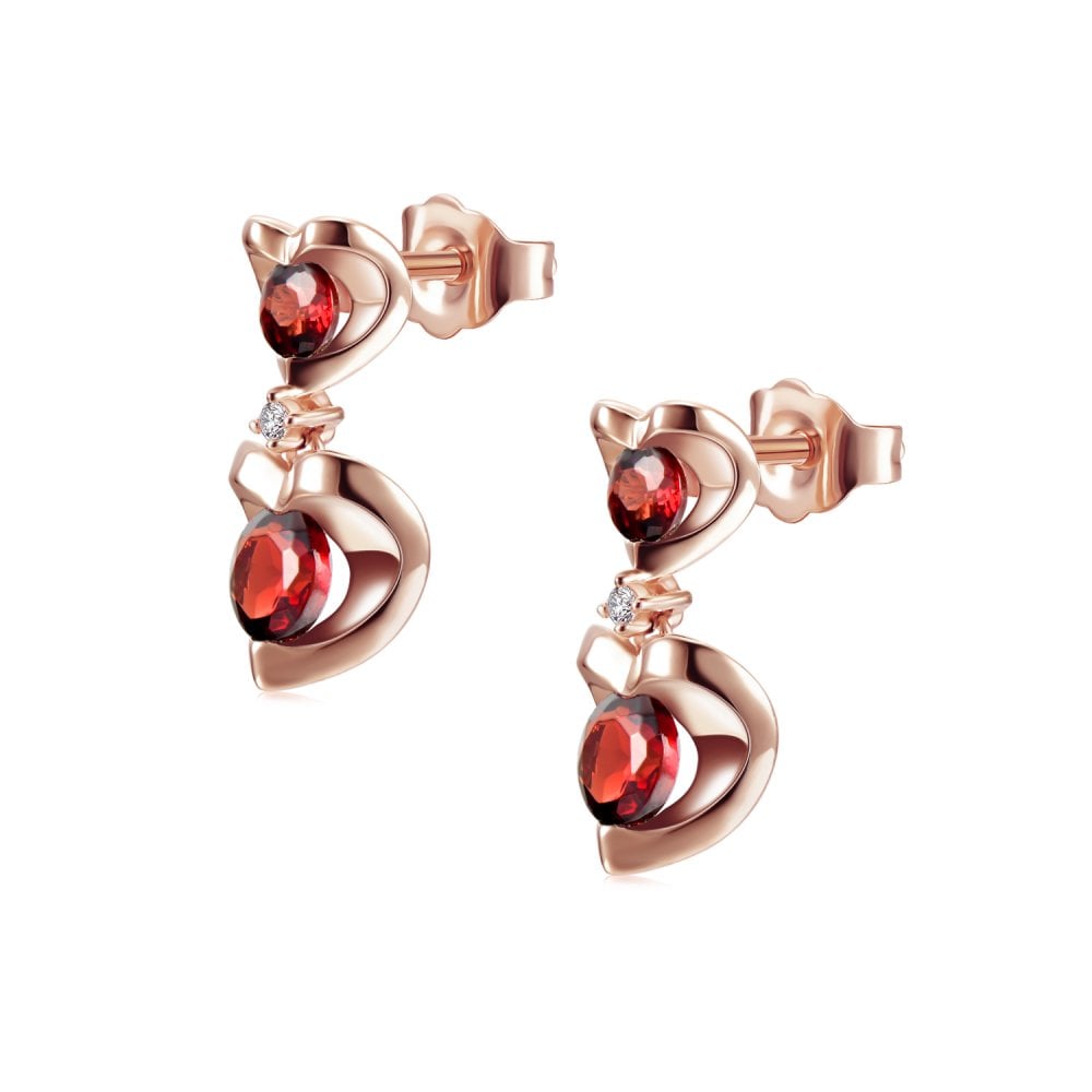 SPARKLD 9ct Rose Gold Diamond and Garnet Heart Drop Earrings