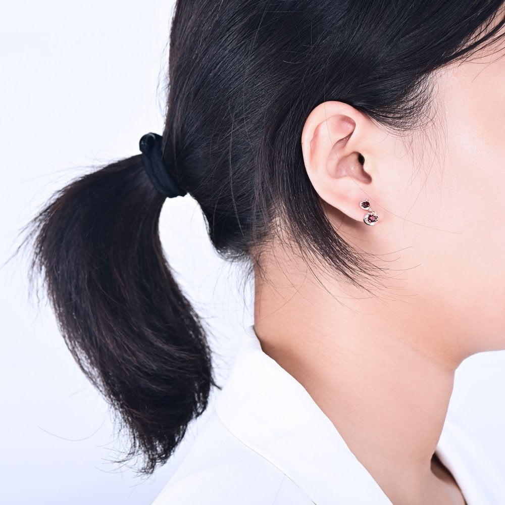 SPARKLD 9ct Rose Gold Diamond and Garnet Heart Drop Earrings