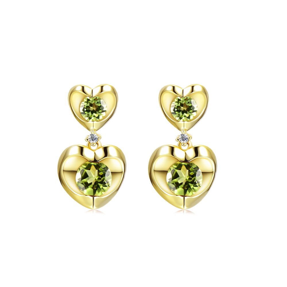 SPARKLD 9ct Yellow Gold Diamond and Peridot Heart Drop Earrings