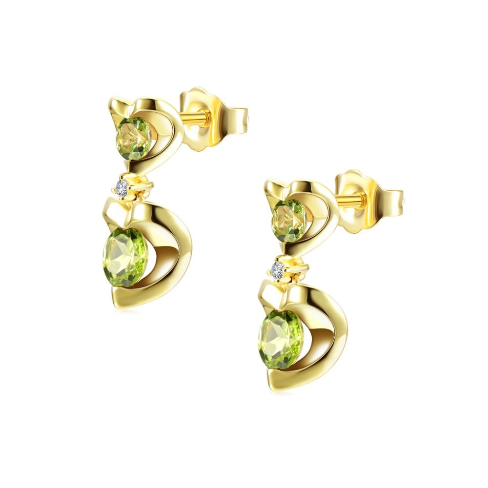 SPARKLD 9ct Yellow Gold Diamond and Peridot Heart Drop Earrings