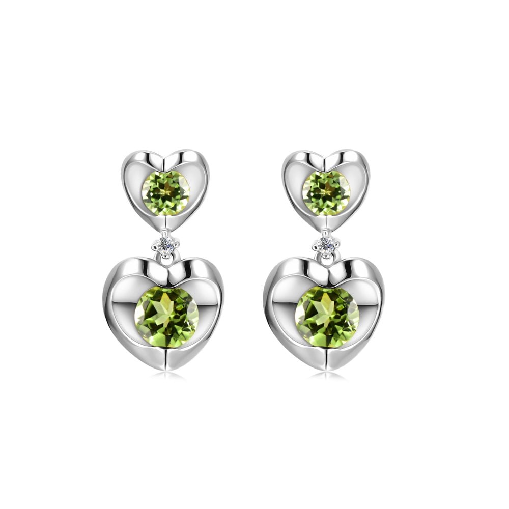 SPARKLD 9ct White Gold Diamond and Peridot Heart Drop Earrings
