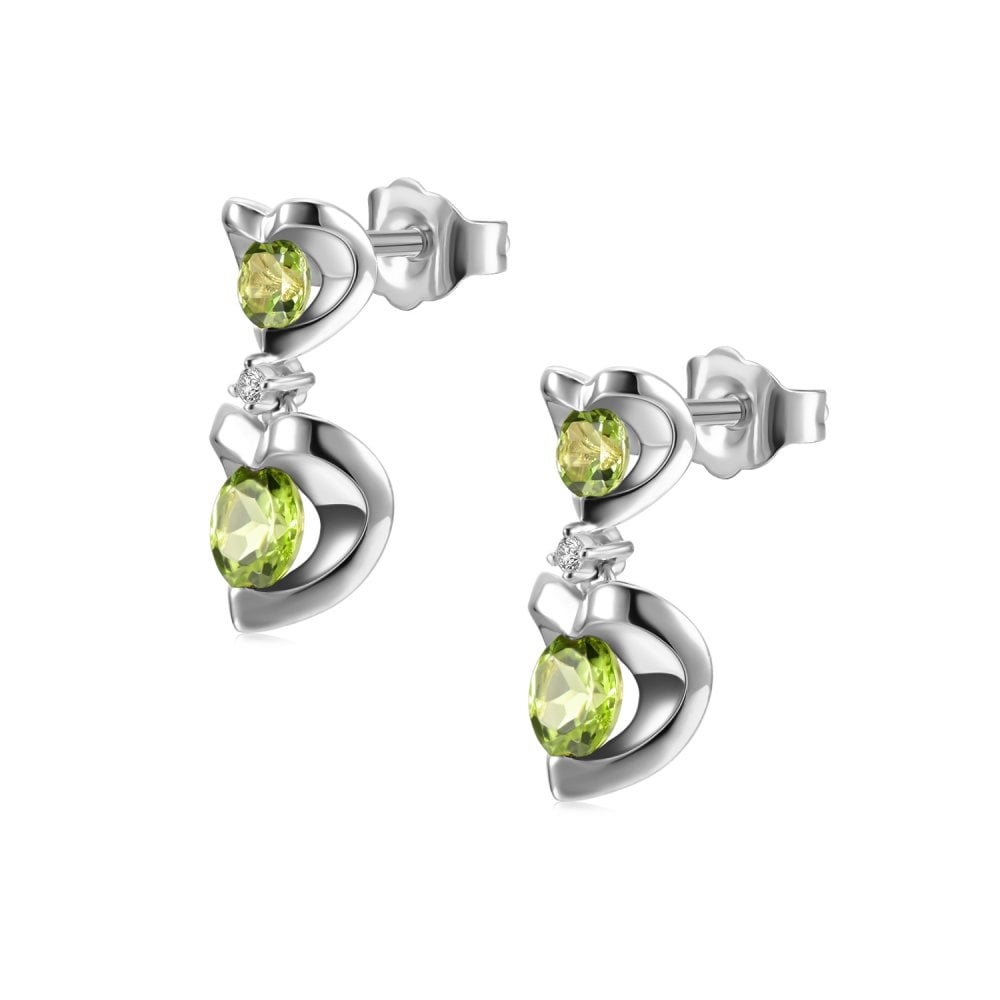 SPARKLD 9ct White Gold Diamond and Peridot Heart Drop Earrings