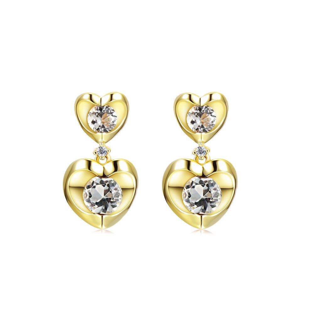 SPARKLD 9ct Yellow Gold Diamond and White Topaz Heart Drop Earrings