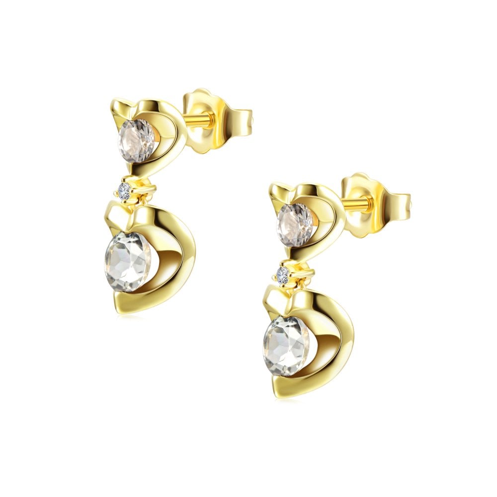 SPARKLD 9ct Yellow Gold Diamond and White Topaz Heart Drop Earrings