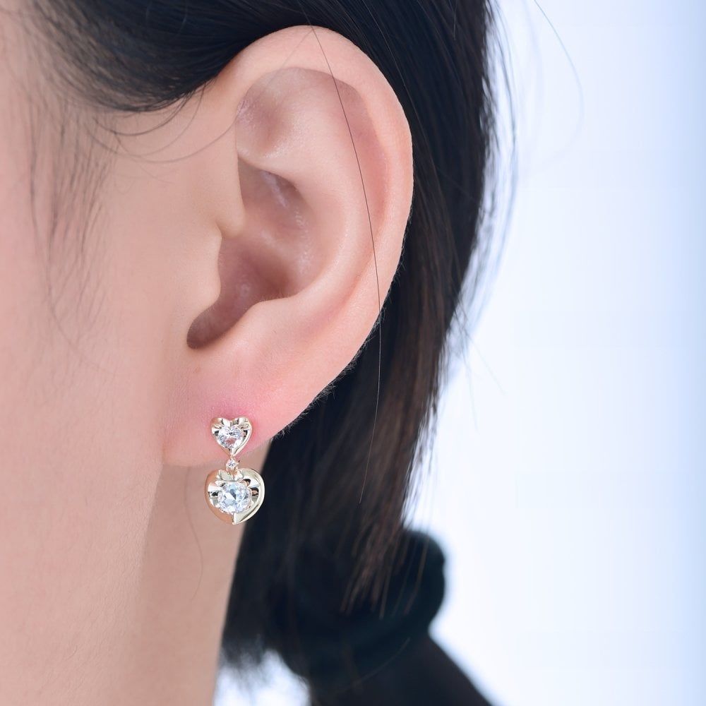 SPARKLD 9ct Yellow Gold Diamond and White Topaz Heart Drop Earrings