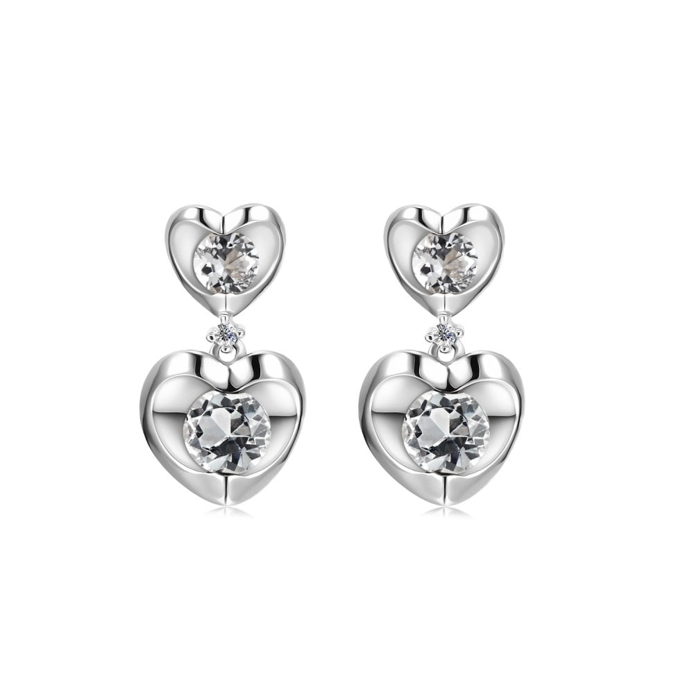SPARKLD 9ct White Gold Diamond and White Topaz Heart Drop Earrings