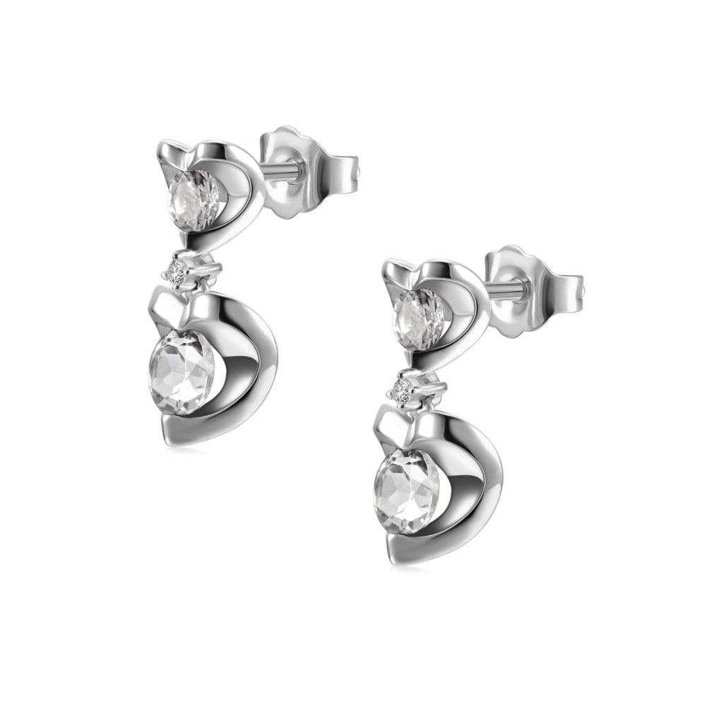 SPARKLD 9ct White Gold Diamond and White Topaz Heart Drop Earrings
