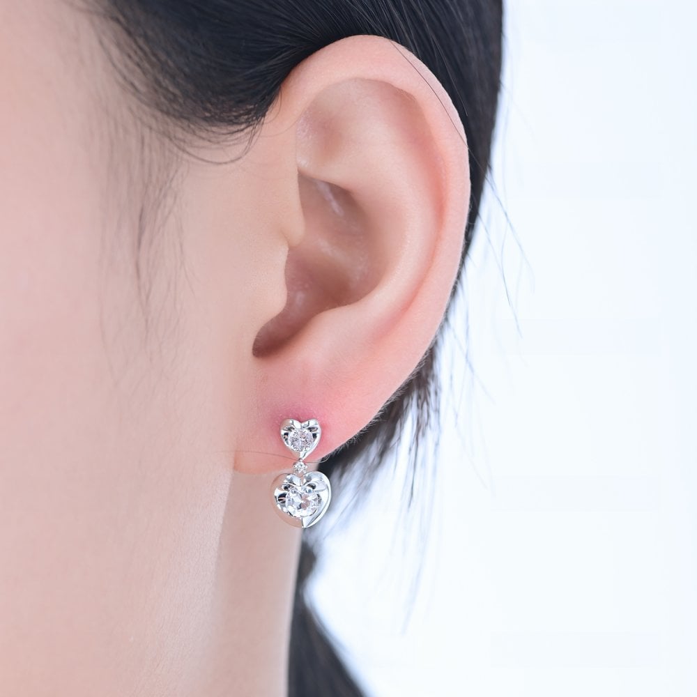 SPARKLD 9ct White Gold Diamond and White Topaz Heart Drop Earrings