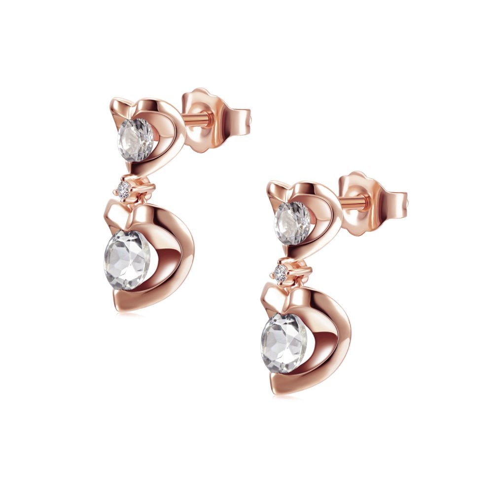 SPARKLD 9ct Rose Gold Diamond and White Topaz Heart Drop Earrings