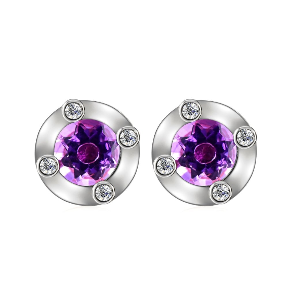 SPARKLD 9ct White Gold Diamond and Amethyst Stud Earrings