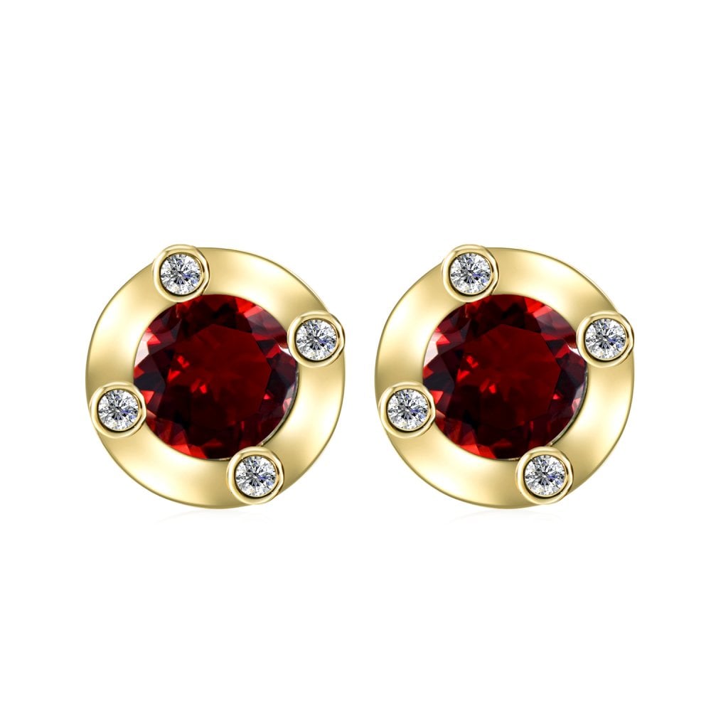 SPARKLD 9ct Yellow Gold Diamond and Garnet Stud Earrings
