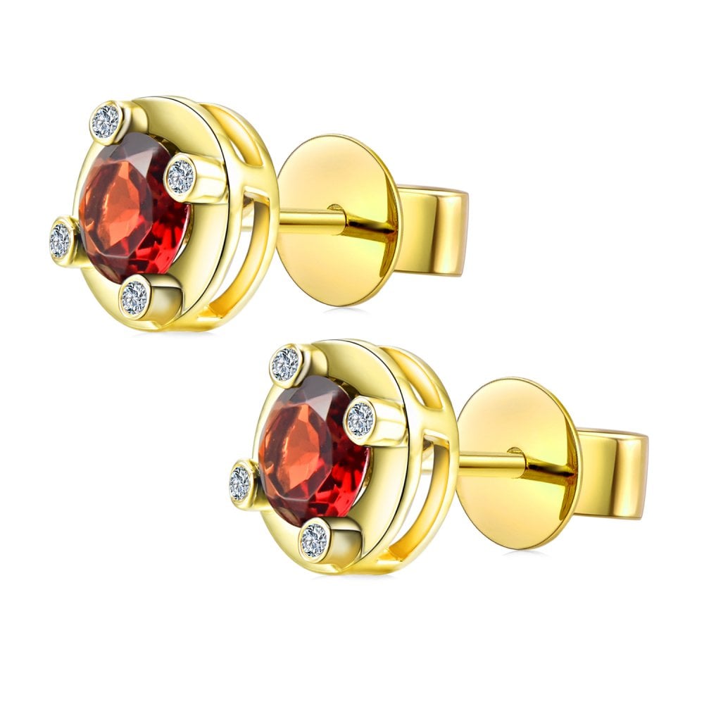 SPARKLD 9ct Yellow Gold Diamond and Garnet Stud Earrings