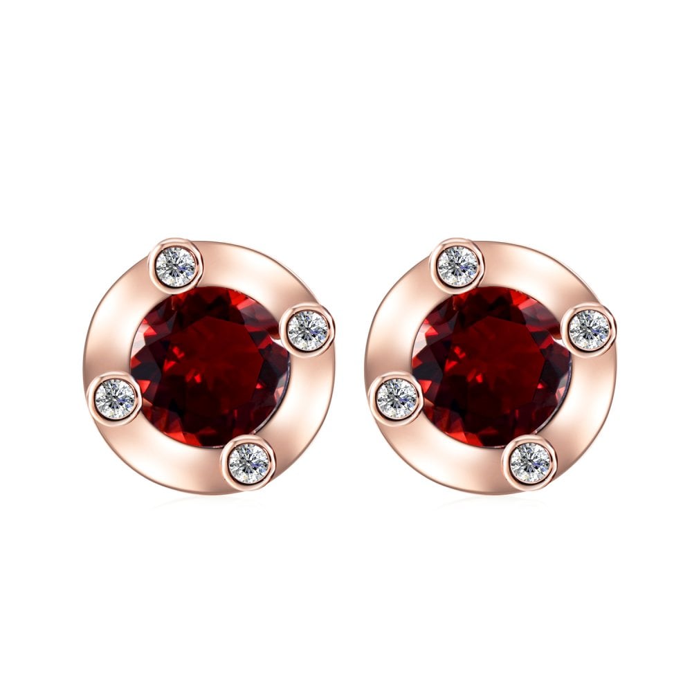 SPARKLD 9ct Rose Gold Diamond and Garnet Stud Earrings