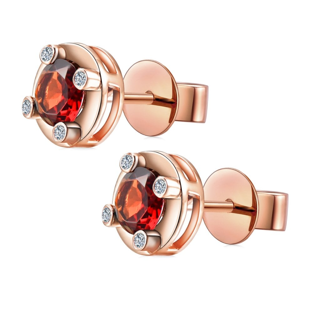 SPARKLD 9ct Rose Gold Diamond and Garnet Stud Earrings