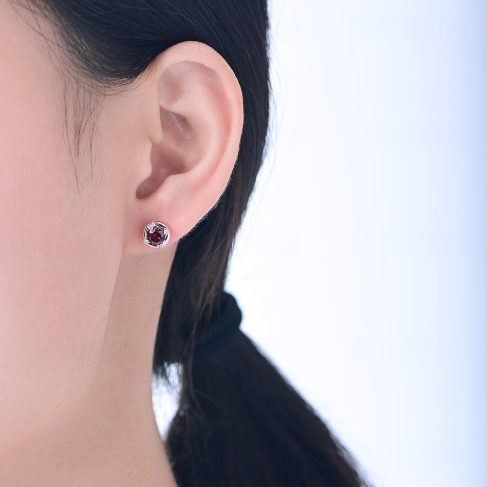 SPARKLD 9ct Rose Gold Diamond and Garnet Stud Earrings