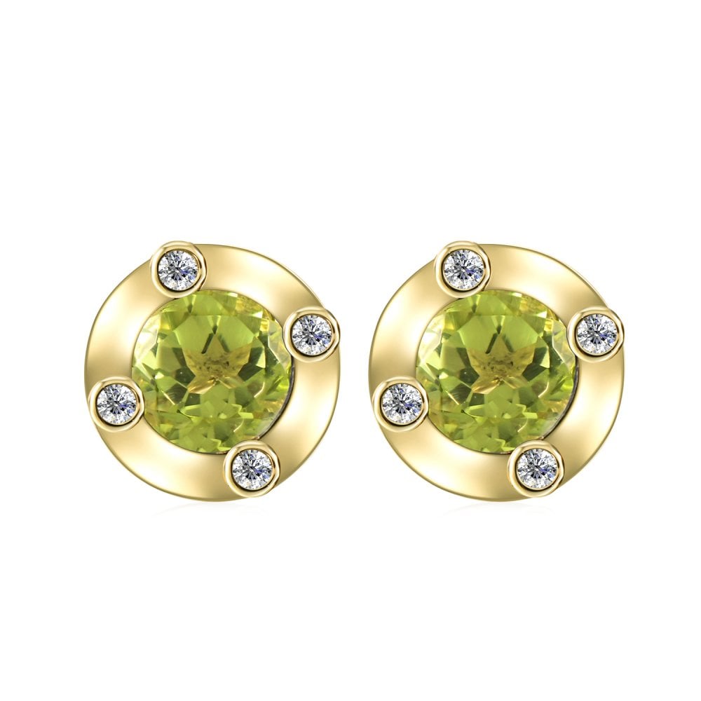 SPARKLD 9ct Yellow Gold Diamond and Peridot Stud Earrings