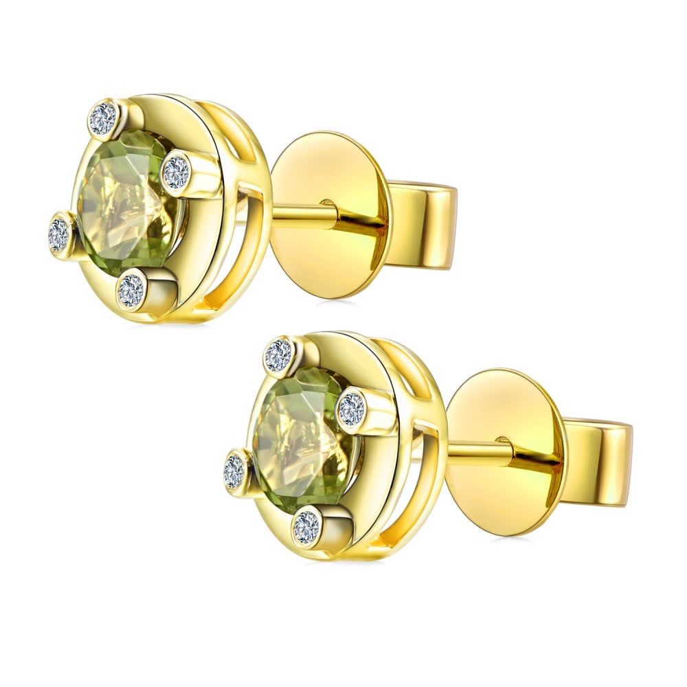 SPARKLD 9ct Yellow Gold Diamond and Peridot Stud Earrings