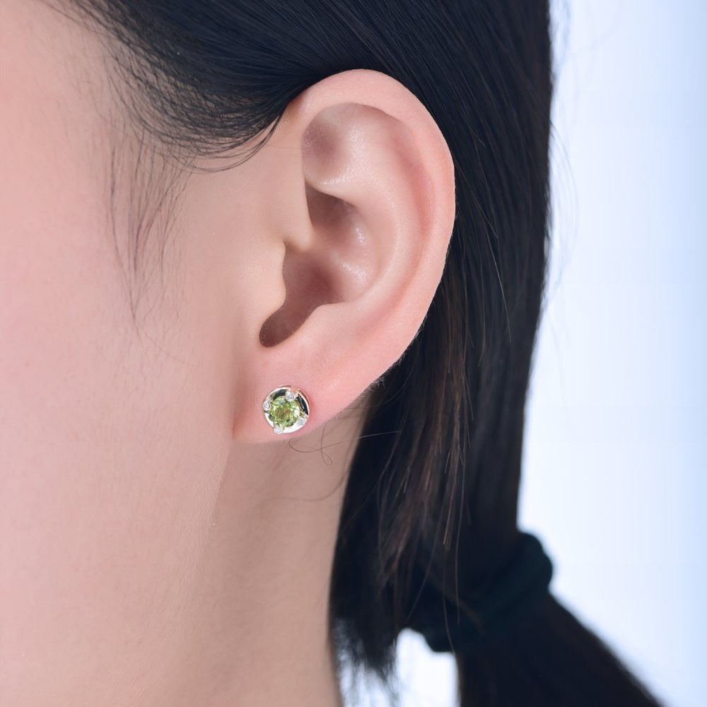 SPARKLD 9ct Yellow Gold Diamond and Peridot Stud Earrings