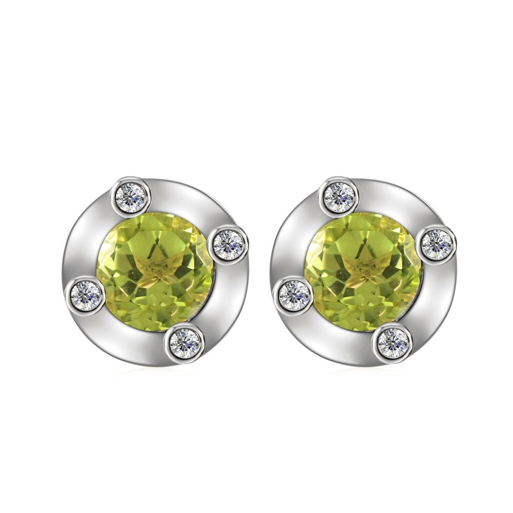 SPARKLD 9ct White Gold Diamond and Peridot Stud Earrings