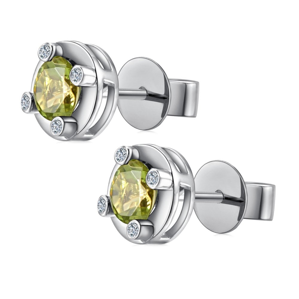 SPARKLD 9ct White Gold Diamond and Peridot Stud Earrings