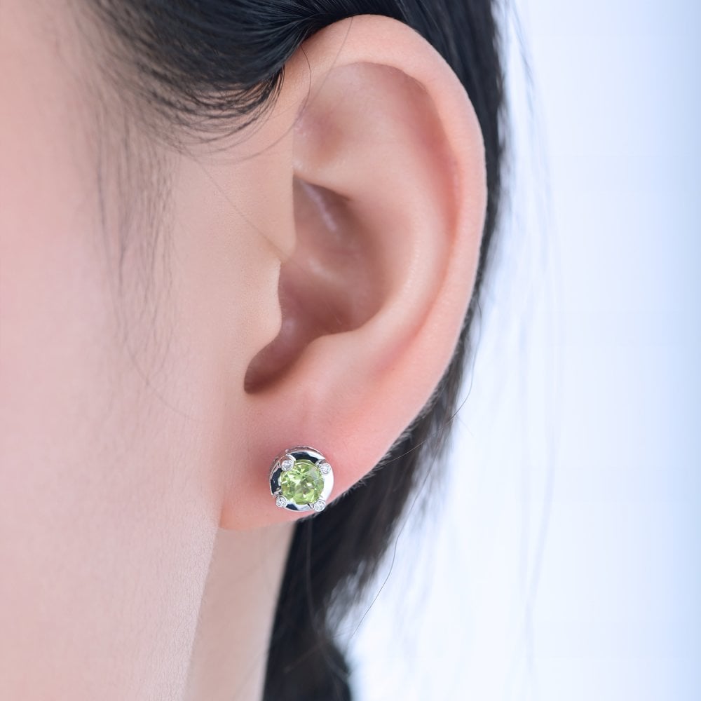 SPARKLD 9ct White Gold Diamond and Peridot Stud Earrings