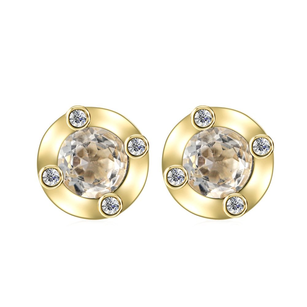SPARKLD 9ct Yellow Gold Diamond and White Topaz Stud Earrings
