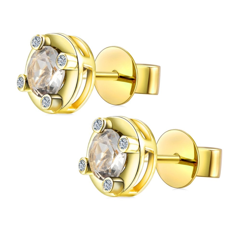 SPARKLD 9ct Yellow Gold Diamond and White Topaz Stud Earrings