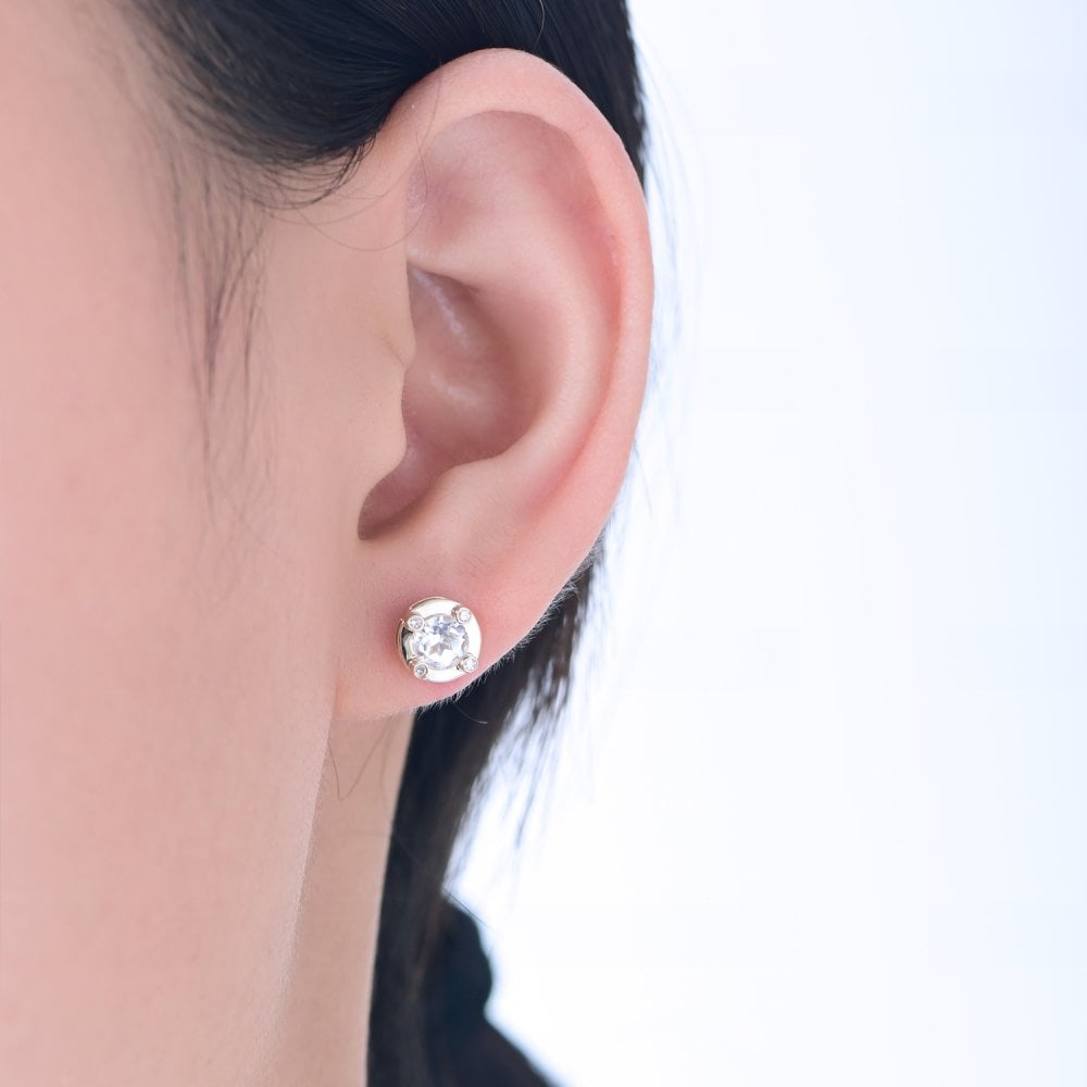 SPARKLD 9ct Yellow Gold Diamond and White Topaz Stud Earrings