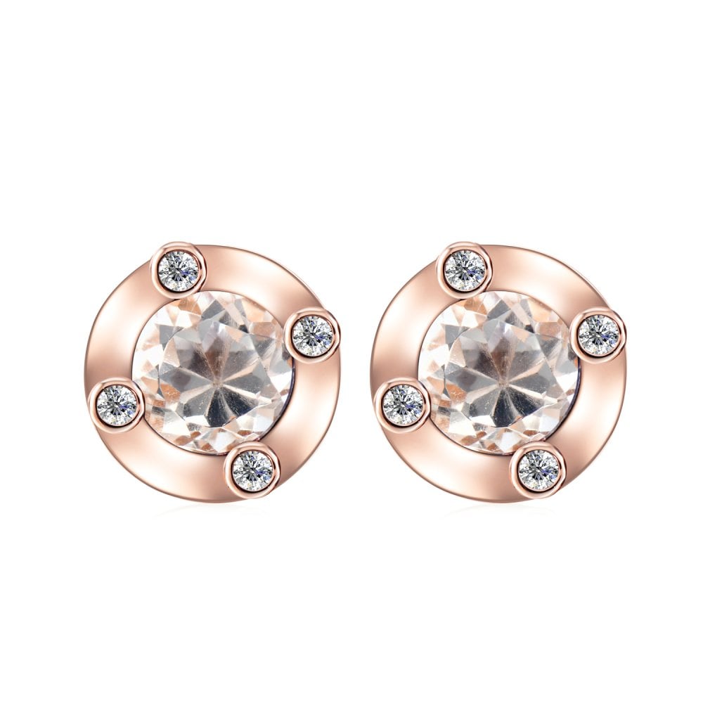 SPARKLD 9ct Rose Gold Diamond and White Topaz Stud Earrings