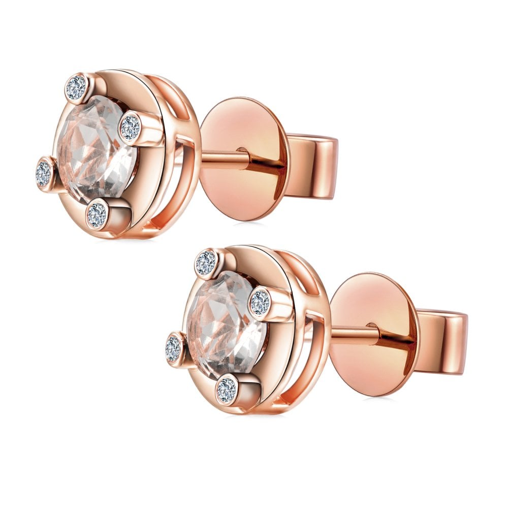 SPARKLD 9ct Rose Gold Diamond and White Topaz Stud Earrings