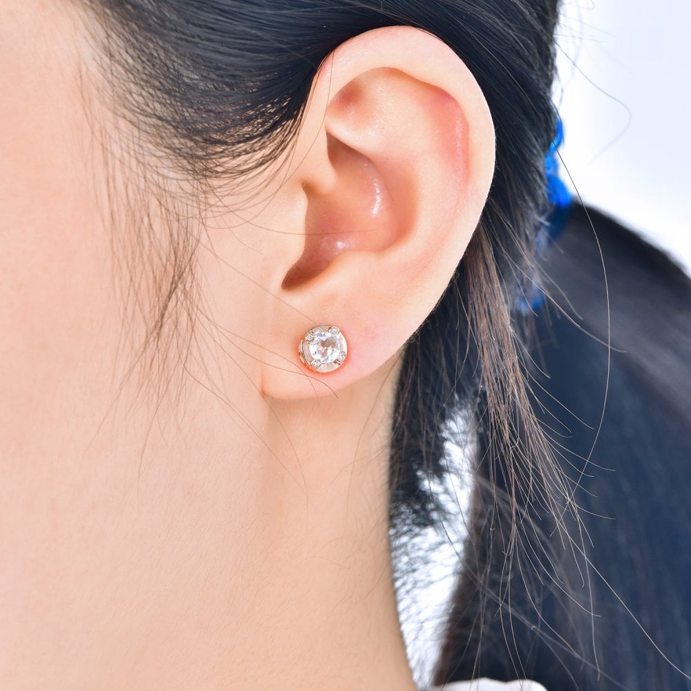 SPARKLD 9ct Rose Gold Diamond and White Topaz Stud Earrings