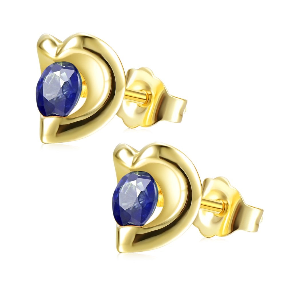 SPARKLD 9ct Yellow Gold Sapphire Heart Stud Earrings