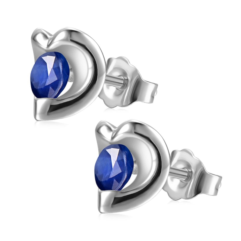 SPARKLD 9ct White Gold Sapphire Heart Stud Earrings