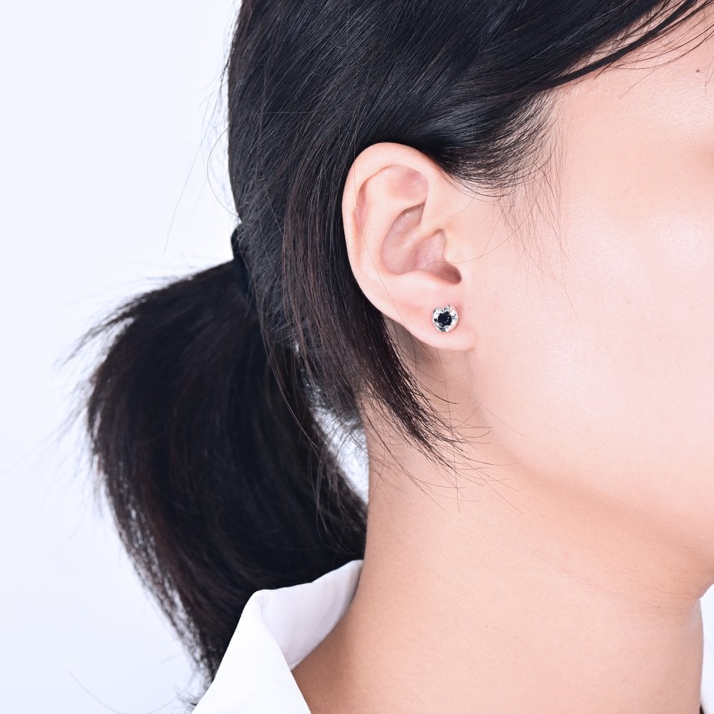 SPARKLD 9ct White Gold Sapphire Heart Stud Earrings