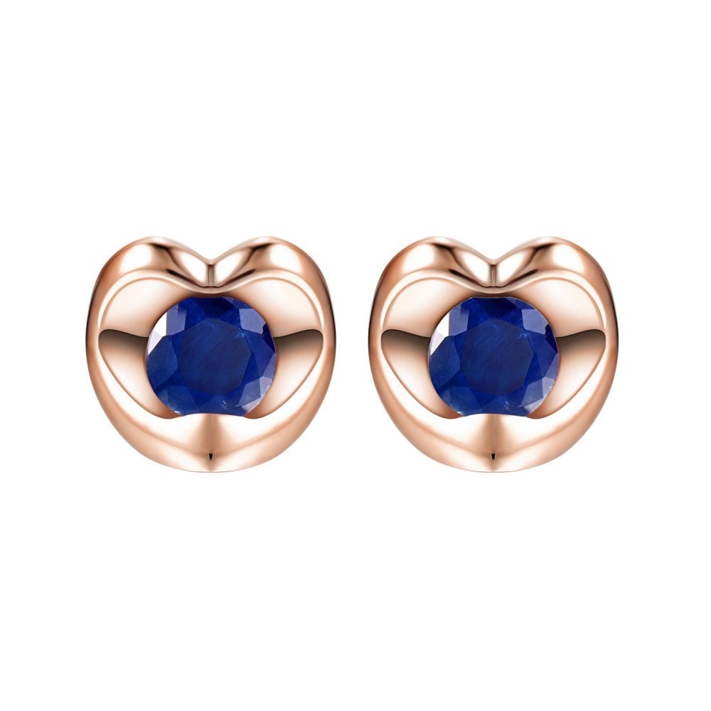 SPARKLD 9ct Rose Gold Sapphire Heart Stud Earrings
