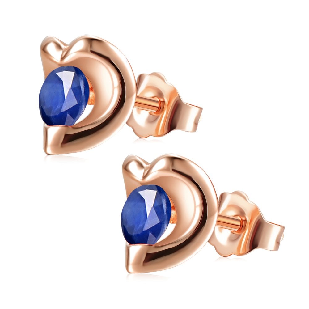 SPARKLD 9ct Rose Gold Sapphire Heart Stud Earrings