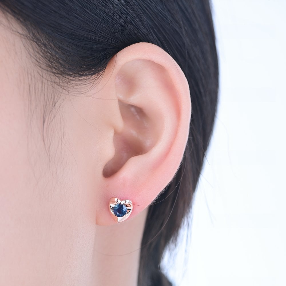 SPARKLD 9ct Rose Gold Sapphire Heart Stud Earrings