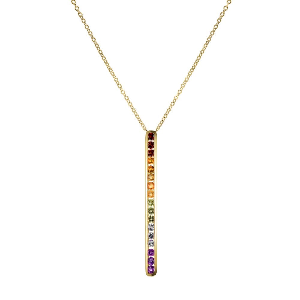 SPARKLD 9ct Yellow Gold Multi Gem Stick Necklace