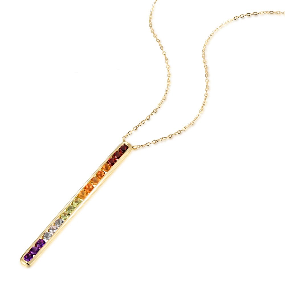 SPARKLD 9ct Yellow Gold Multi Gem Stick Necklace