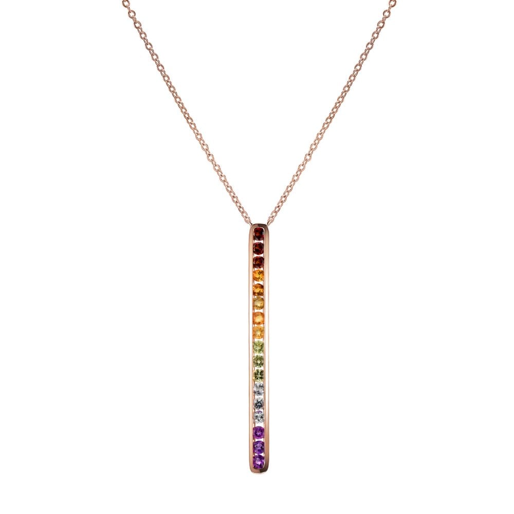 SPARKLD 9ct Rose Gold Multi Gem Stick Necklace