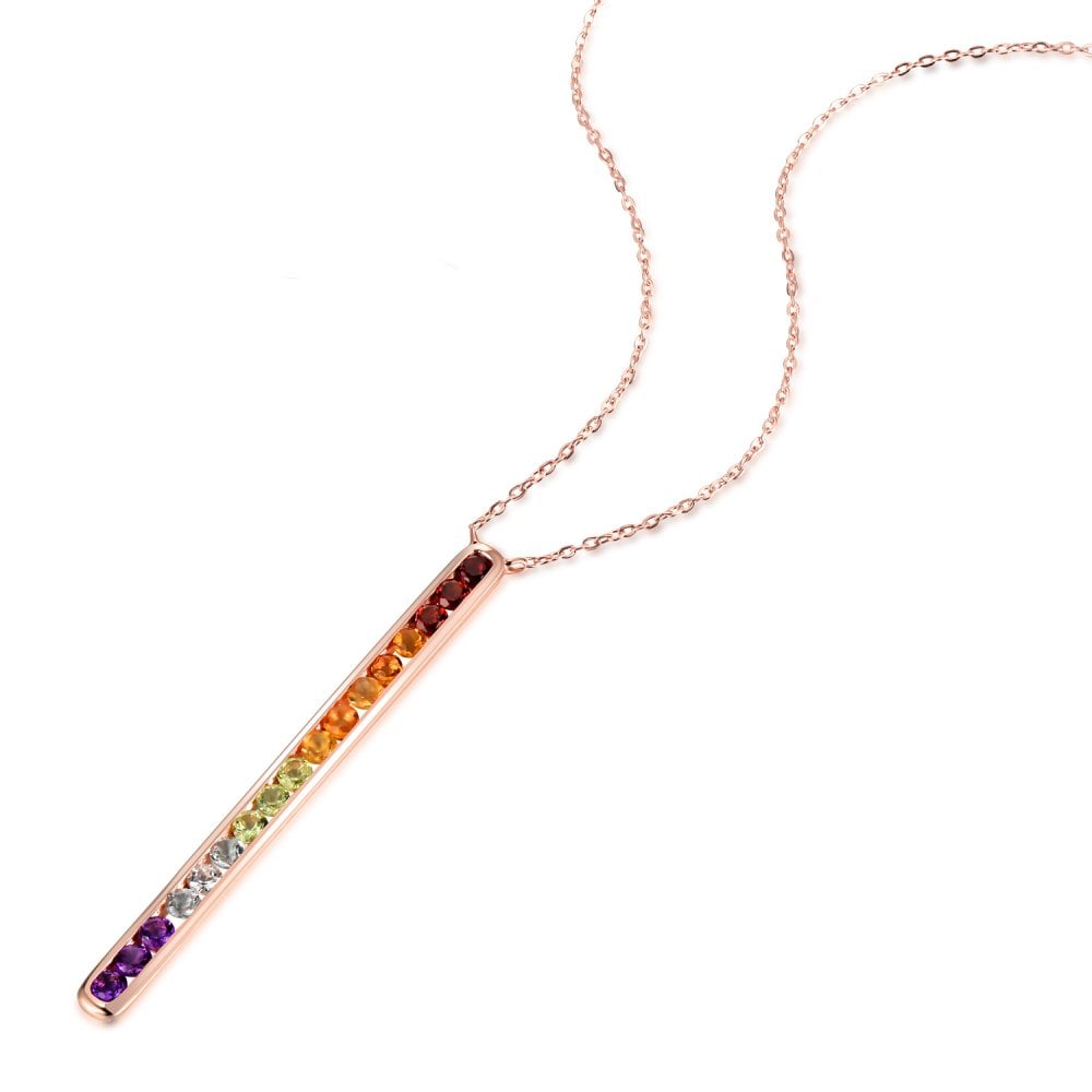 SPARKLD 9ct Rose Gold Multi Gem Stick Necklace