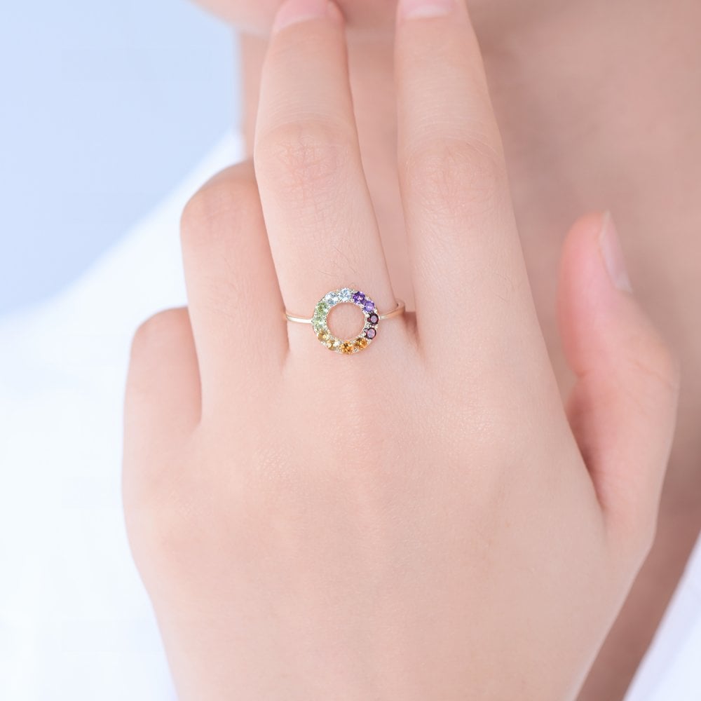 SPARKLD 9ct Yellow Gold Multi Gem Dress Ring