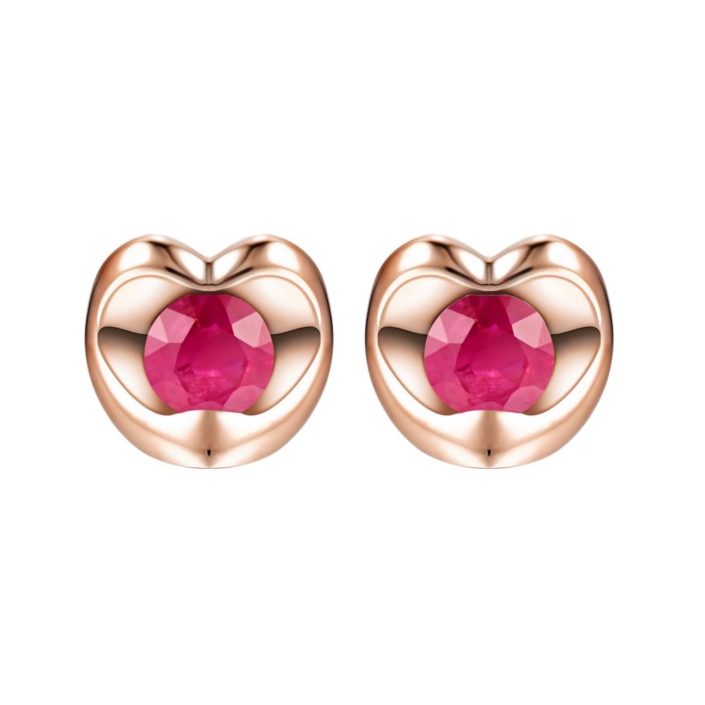 SPARKLD 9ct Rose Gold Ruby Heart Stud Earrings