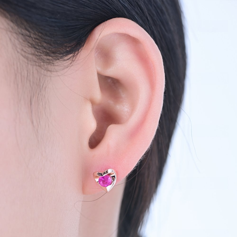 SPARKLD 9ct Rose Gold Ruby Heart Stud Earrings