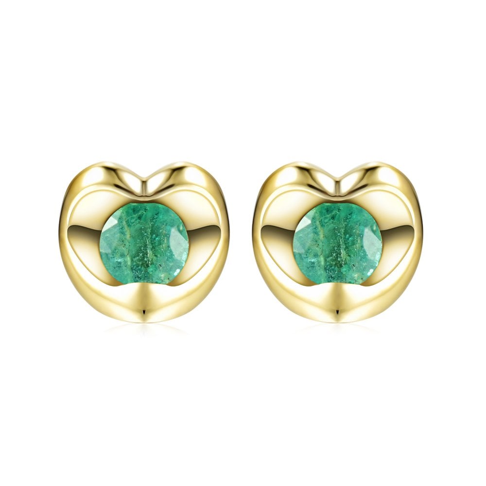 SPARKLD 9ct Yellow Gold Emerald Heart Stud Earrings