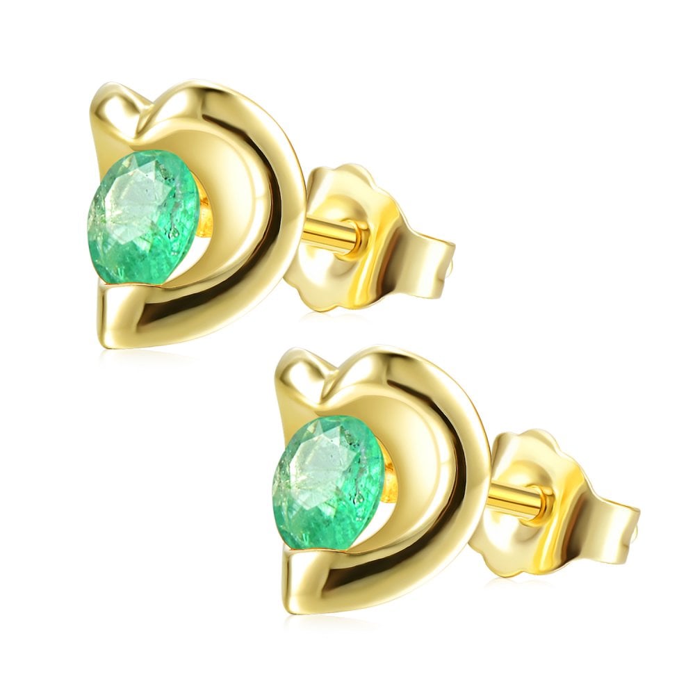 SPARKLD 9ct Yellow Gold Emerald Heart Stud Earrings