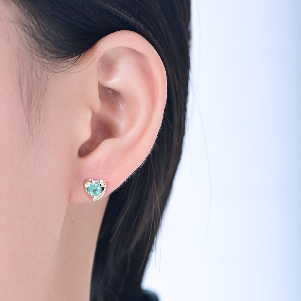 SPARKLD 9ct Yellow Gold Emerald Heart Stud Earrings
