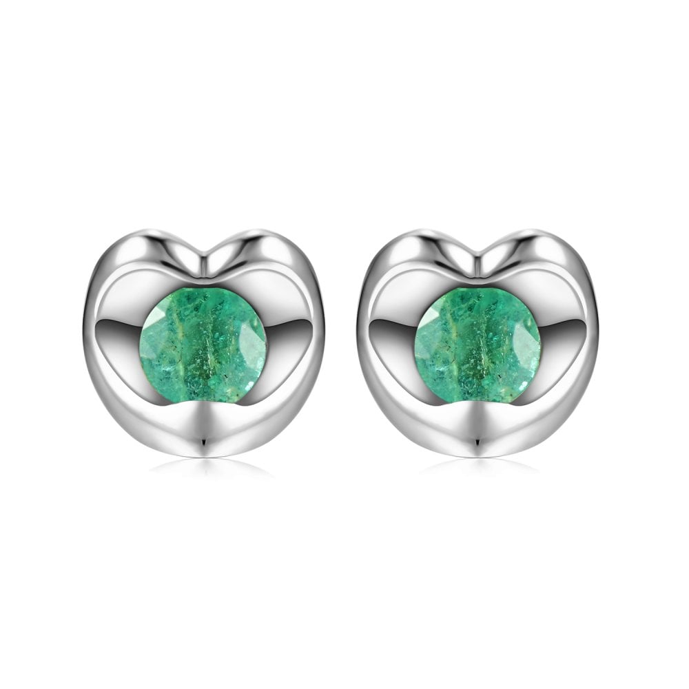 SPARKLD 9ct White Gold Emerald Heart Stud Earrings