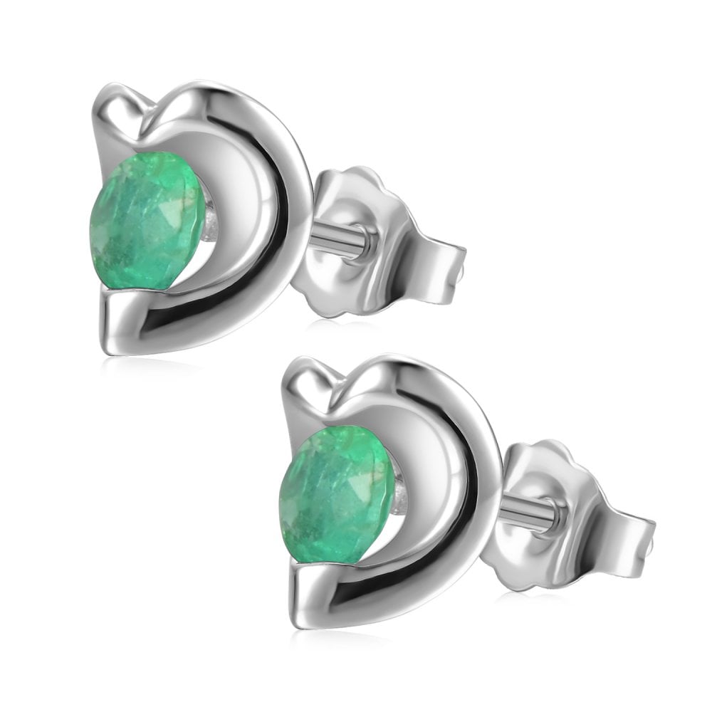 SPARKLD 9ct White Gold Emerald Heart Stud Earrings